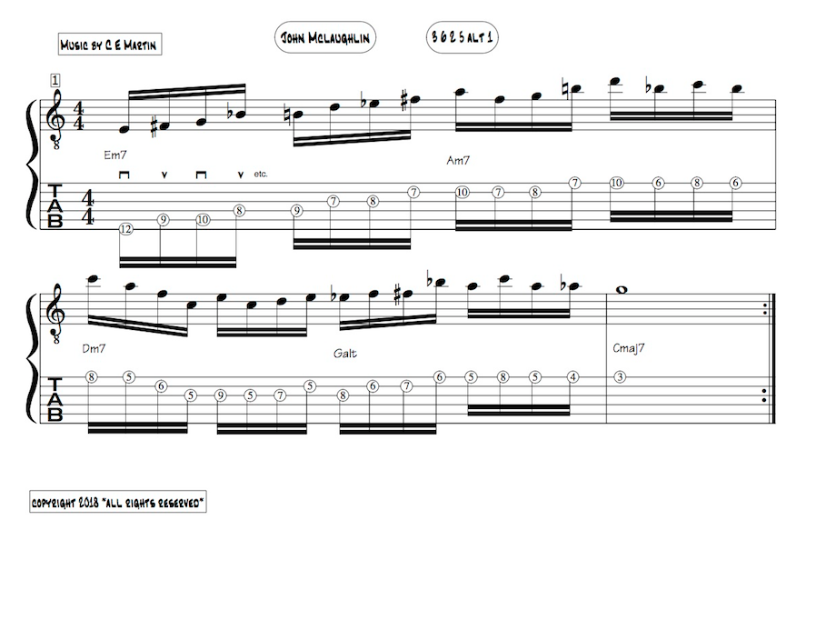 3 6 2 5 1 "Altered"" Scale/Harmony Jazz Fusion  John Mclaughlin Alternate Picking  guitar lick and lesson