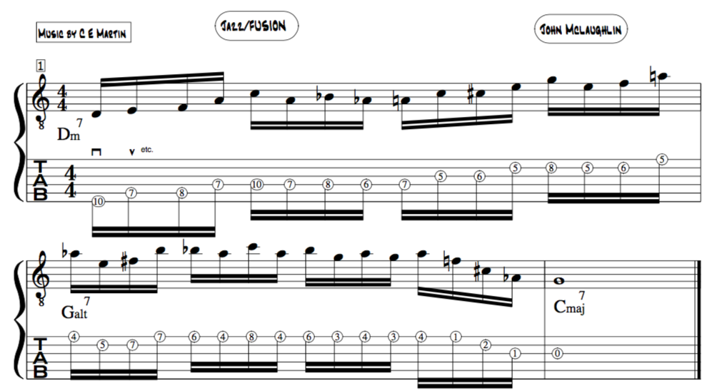 Alternate picking guitar exercise tetrachords jazz fusion guitar line