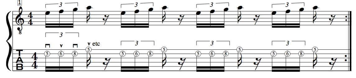 alternate picking guitar exercise crossing the first 2 strings