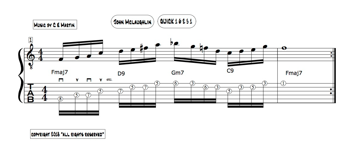 JAZZ GUITAR Turnarounds easy fingering and alternate picking patterns