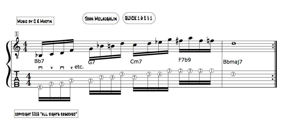 JAZZ GUITAR Turnarounds easy fingering and alternate picking patterns
