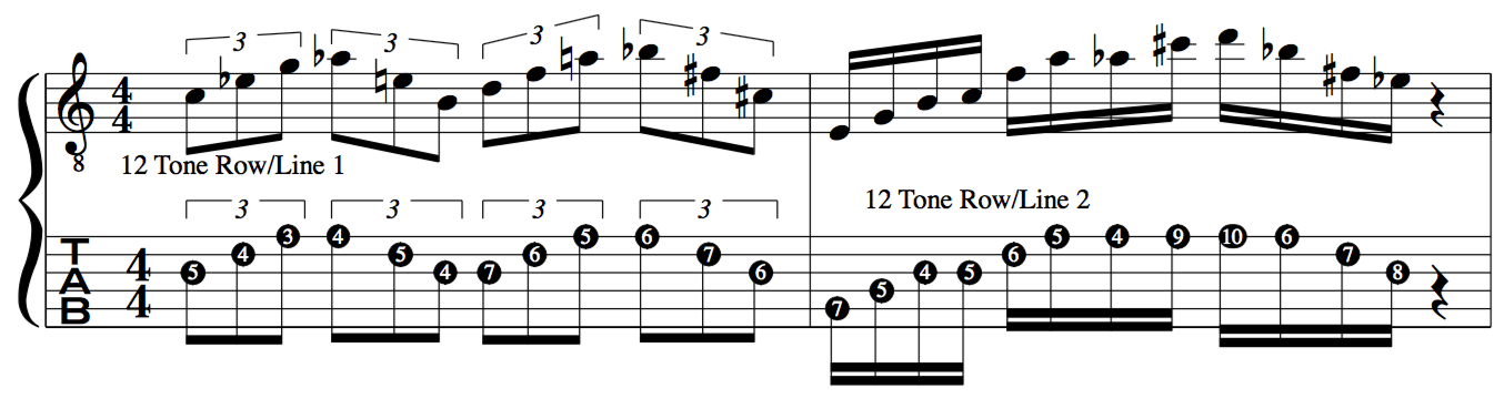 Triplets and semiquavers 16ths applied to Schoenberg's 12 tone row musical system