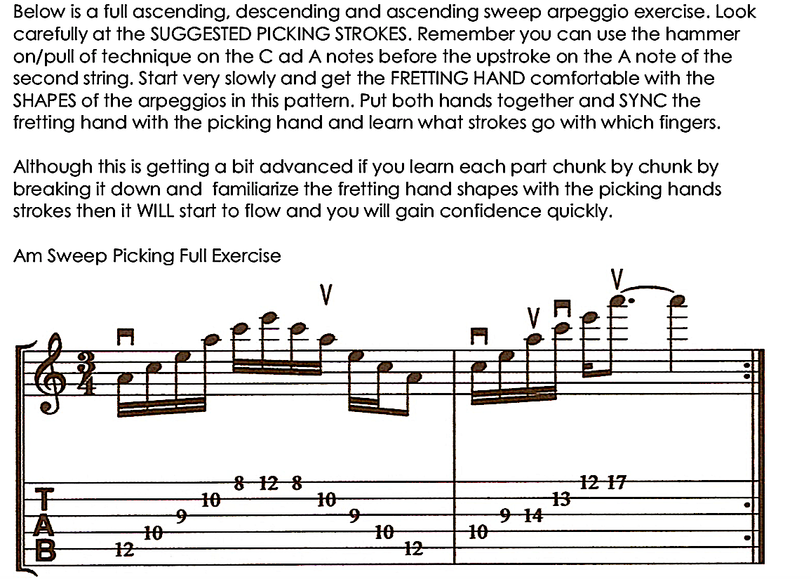 Sweep, Picking, Guitar, Technique, Explained, Frank, Gambale ,style, in, detail, Free, ebook, Tab, notation