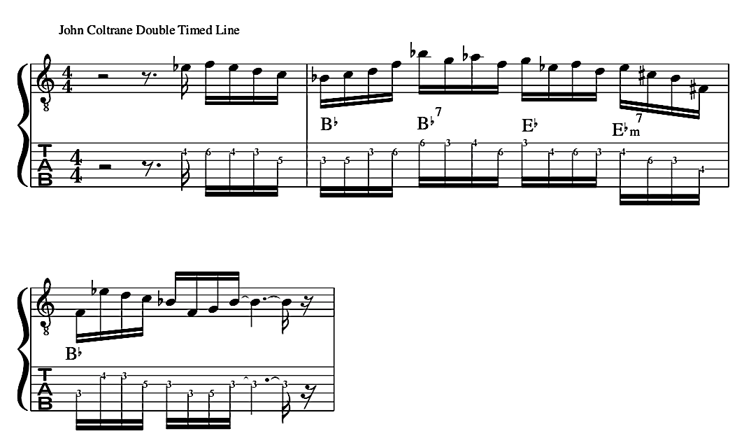 John,Coltrane, Guitar , Jazz, Fusion, Lesson, double, timing, 16ths, semiquavers,