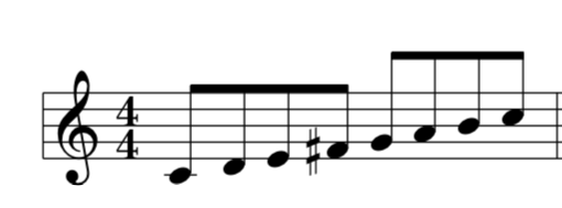 Lydian, mode, transposed, to C , as, Parent, key, jazz, improvisation lesson, music, notation, LCC, example