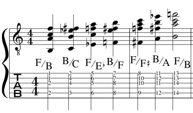 triad, pairs as chords, jazz, fusion, music, example