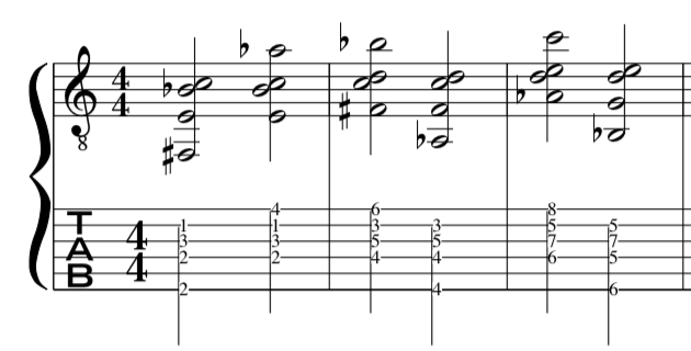 whole, tone, scale, chords, modern, jazz fusion, chords, example