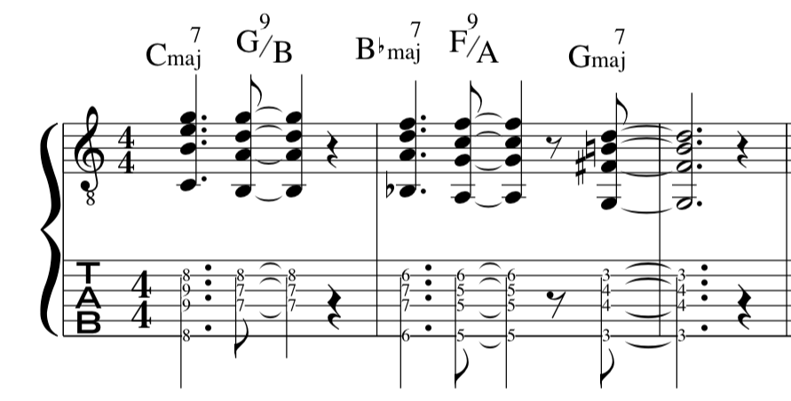 steely, dan, 1st inversion, 9th, chord, example