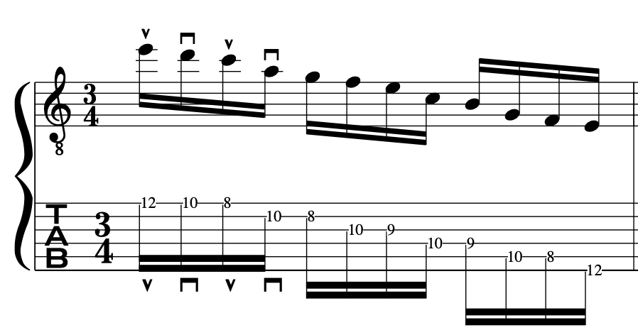 upstroke, alternate, picking, guitar, technique, example
