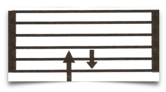 Graphic showing guitar alternate picking direction with arrows indicating up and down strokes.