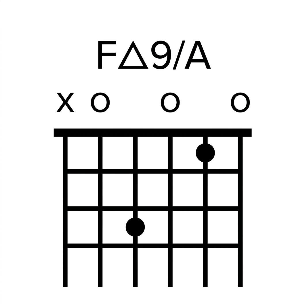 open chord Diagram displaying John McLaughlin's favourite Acoustic Guitar Chords that he uses in belo herozonte