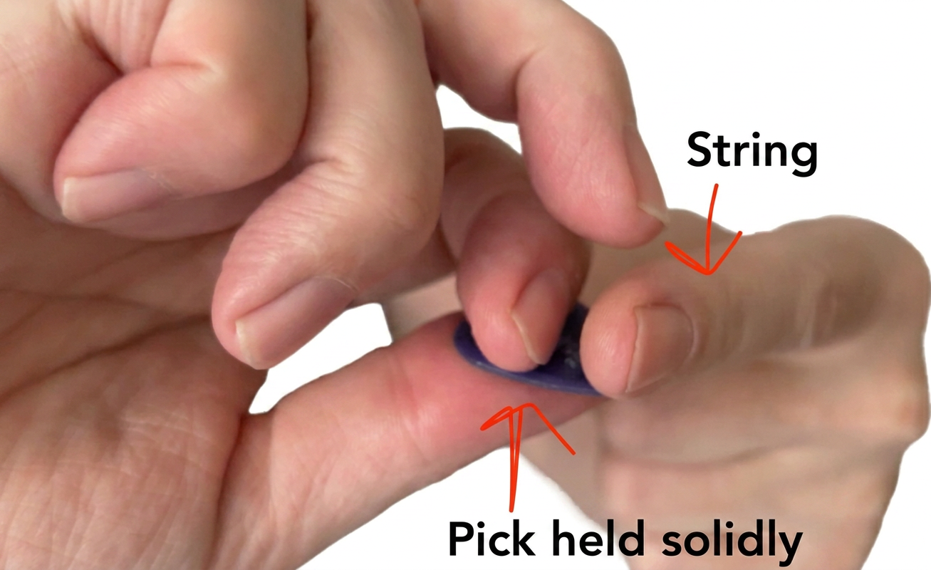alternate picking guitar pick grip example Image depicting how to grip the guitar pick correctly for fast alternate picking guitar technique