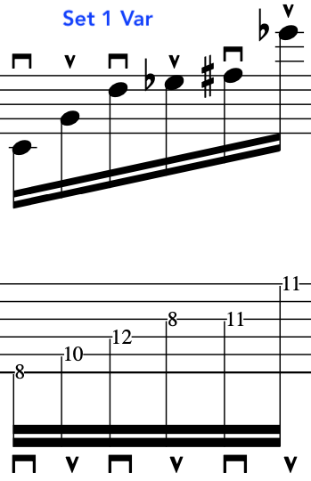 Demonstration image of Josef Mattias Hauer tropes as arpeggios for music composition technique.